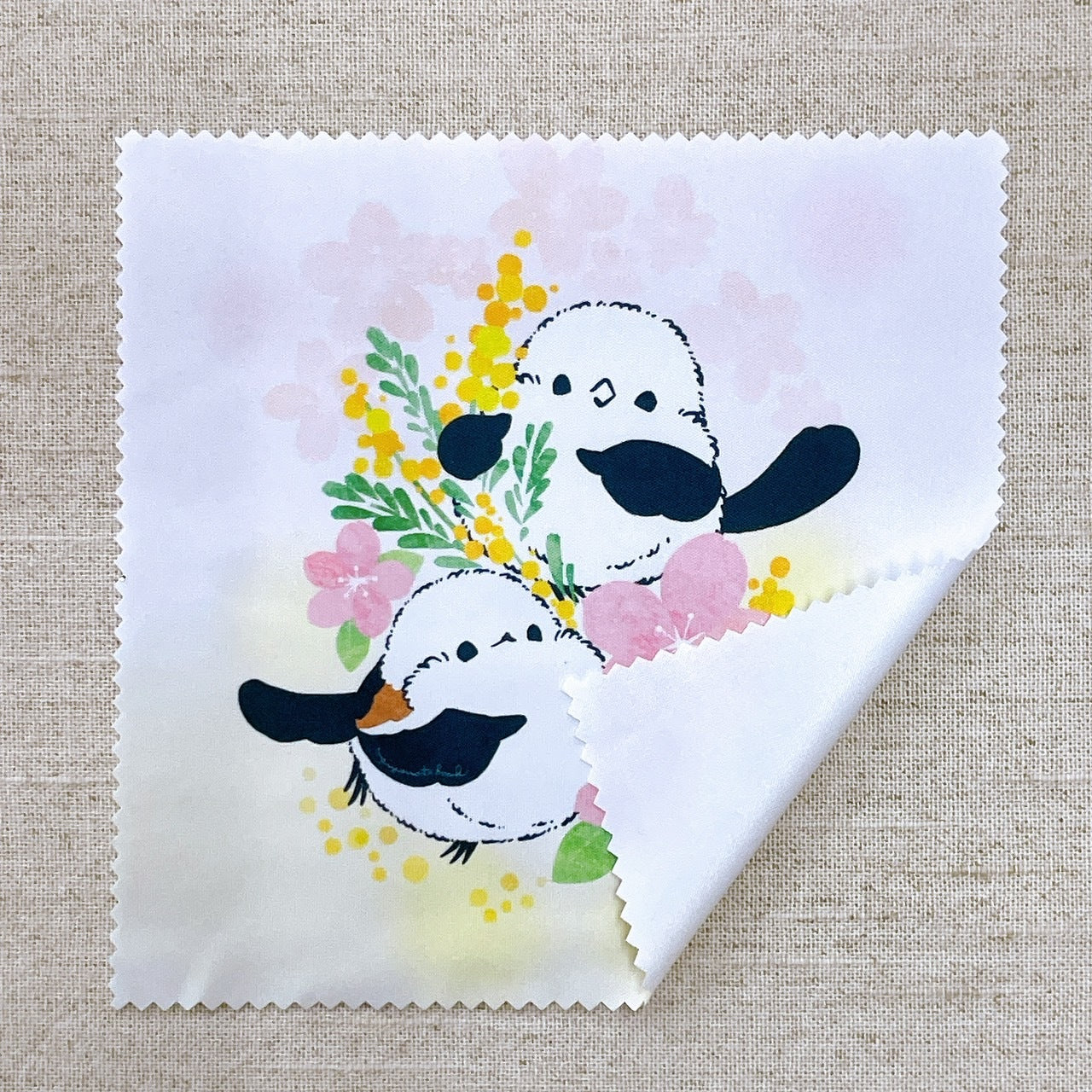 Long-tailed Tit, Mimosa & Cherry Blossom Microfiber Cleaning Cloth