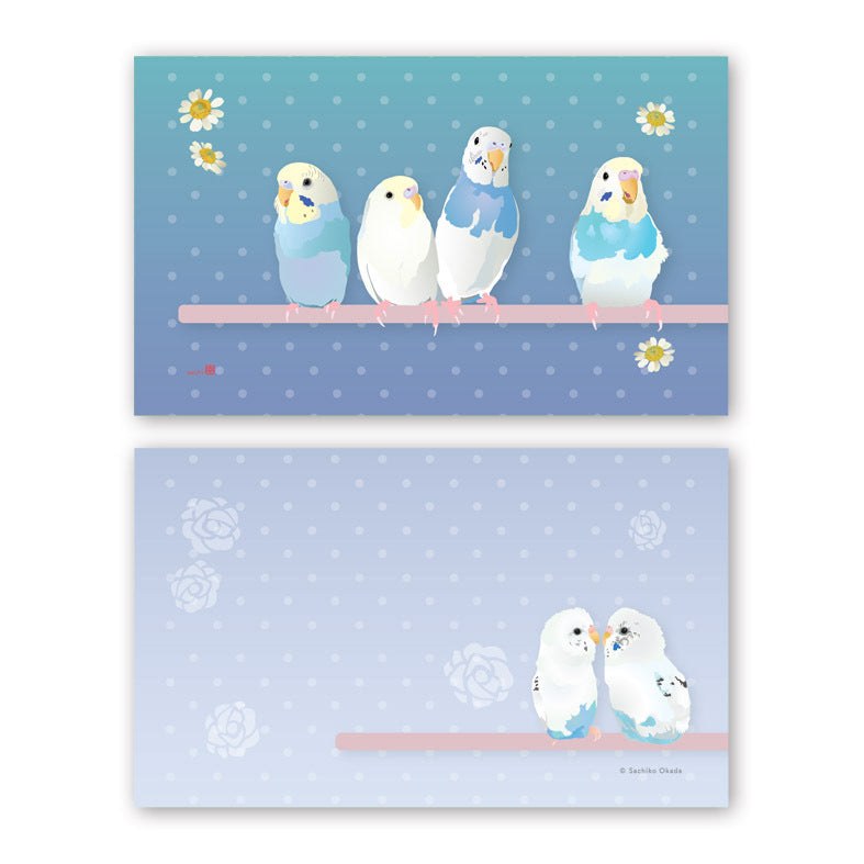 Set of 10 Budgie Mini Message Card