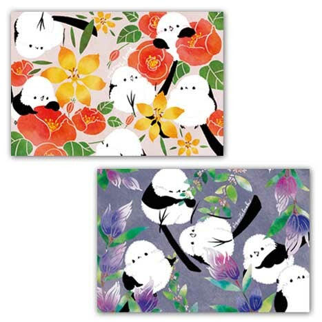 Long-tailed Tits & Hokkaido Wildflowers Postcards  Spring & Summer Set of 5