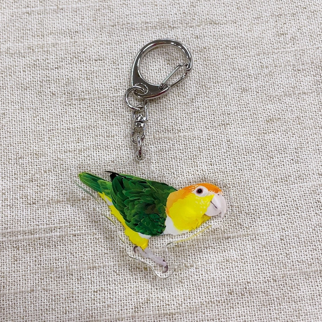 (Made-to-order requests are currently closed. Please wait until we reopen.) Made-to-Order White-Bellied Caique Acrylic Key Holder
