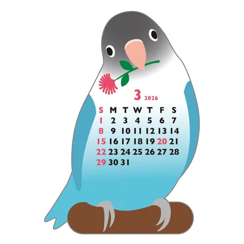 2026 Die Cut Calendar Budgie Cockatiel Lovebird Mini Size Stand Type　