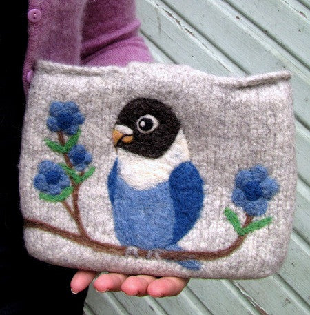 Lovebird Wool Felted Clutch Bag Purse - Boutique Sweet Birdie