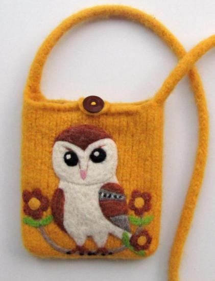 Owl Wool Felted Pochette Bag Purse - Boutique Sweet Birdie