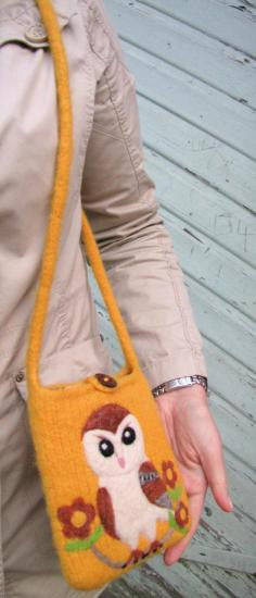 Owl Wool Felted Pochette Bag Purse - Boutique Sweet Birdie