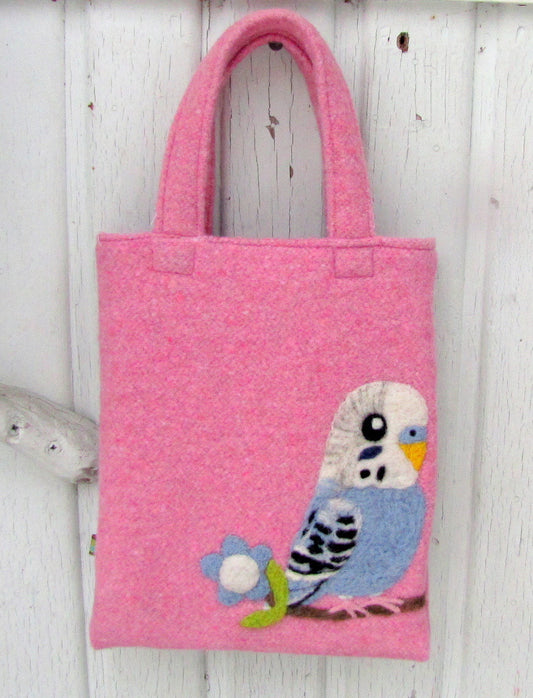 Budgie Budgerigar Parakeet Needle Felted A5 Tote - Boutique Sweet Birdie