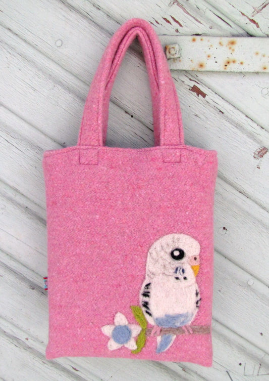 Budgie Budgerigar Parakeet Needle Felted A5 Tote - Boutique Sweet Birdie