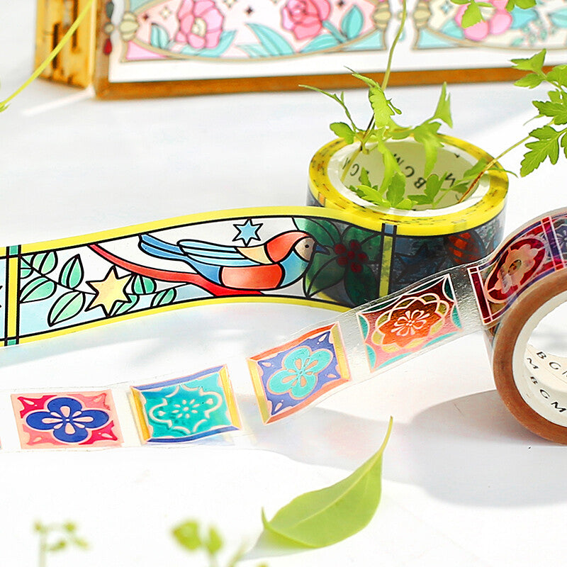 Bird & Plant Stained Glass Transparent PET Deco Tape