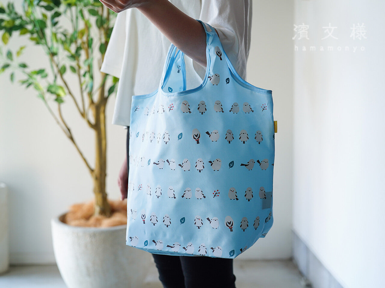 Budgie Cockatiel Eco Tote Bag Large Size Blue-Gray