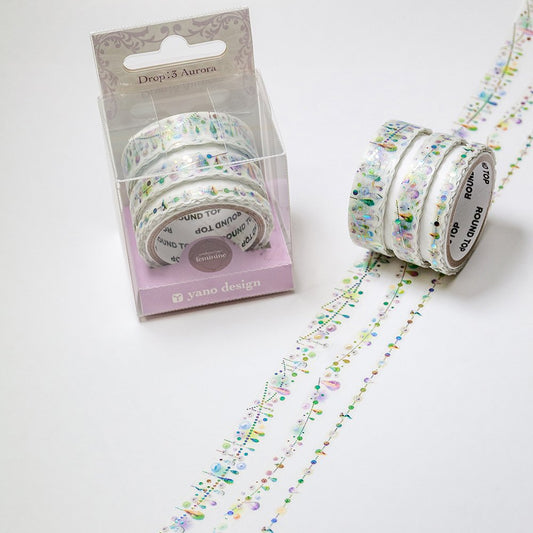 Sets of 3 Drop Aurora Glittered Japanese Washi Tape Masking Tape Slim