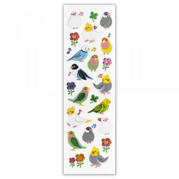 Java Sparrow Cockatiel Budgie Lovebird Bird & Flower Stickers with Glitter Accent