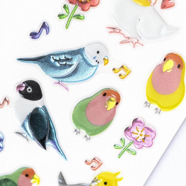 Java Sparrow Cockatiel Budgie Lovebird Bird & Flower Stickers with Glitter Accent