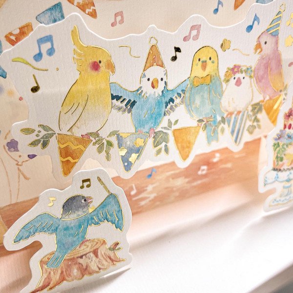 Cockatiel Budgie Java Sparrow Bourke's Parakeet Lovebird 3D Birthday Card with Glitter Accent