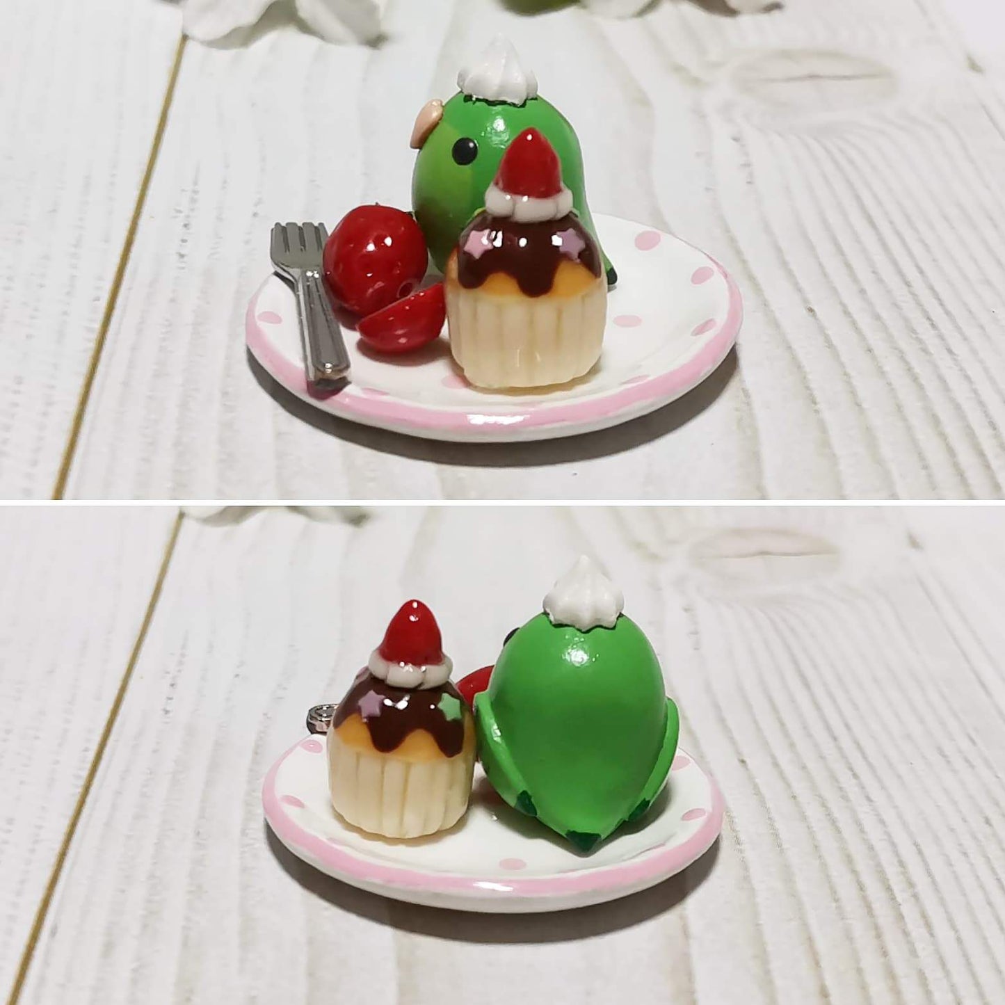Miniature Barred Parakeet with Strawberry Cupcake