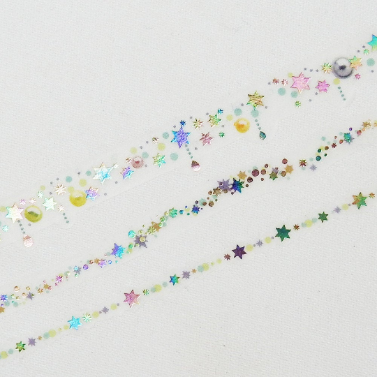 Sets of 3 Star Aurora Glittered Japanese Washi Tape Masking Tape Slim YD-MK-118 - Boutique SWEET BIRDIE