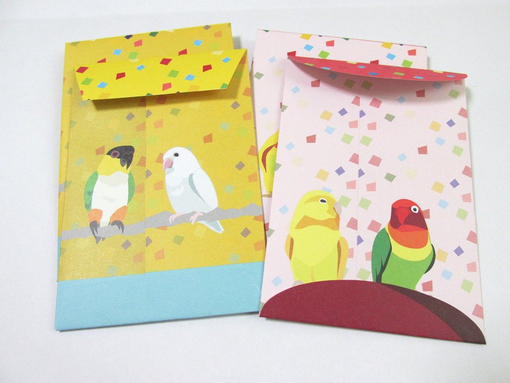 Sets of 4 Barred Parakeet Lovebird While-Bellied Caique Black-Headed Caique Pacific Parrotlet Mini Envelopes - Boutique SWEET BIRDIE