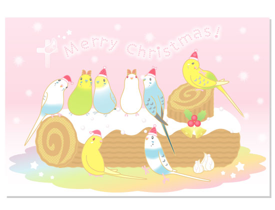 Budgie Budgerigar Parakeet Christmas Postcard Pom-001 - Boutique SWEET BIRDIE