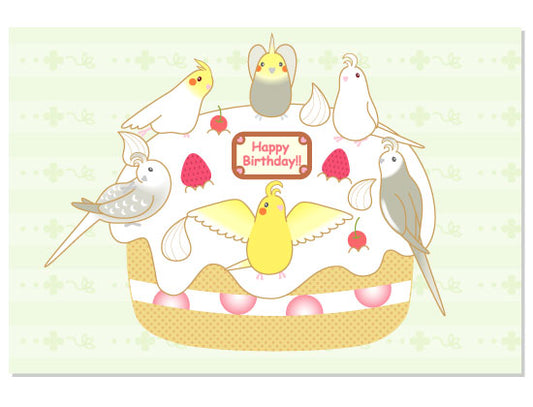 Cockatiel Birthday Cake Postcard Pom-004 - Boutique SWEET BIRDIE