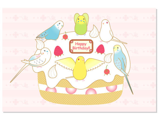 Budgie Budgerigar Parakeet Birthday Cake Postcard Pom-005 - Boutique SWEET BIRDIE