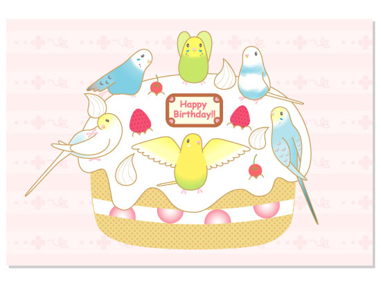 Budgie Budgerigar Parakeet Birthday Cake Postcard Pom-006 - Boutique SWEET BIRDIE