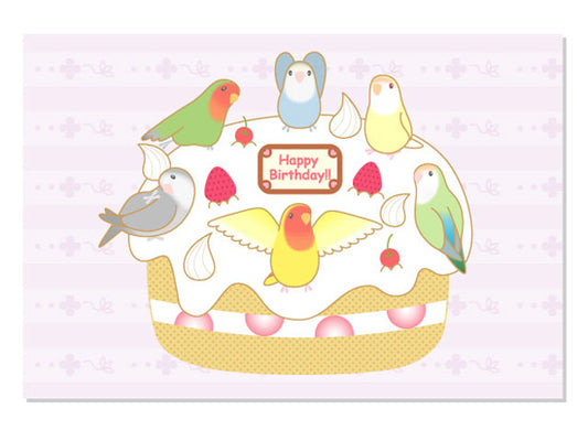 Lovebird Birthday Cake Postcard Pom-076 - Boutique SWEET BIRDIE
