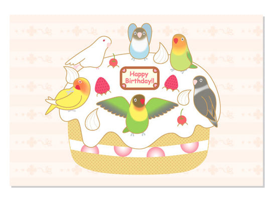 Lovebird Birthday Postcard Pom-077 - Boutique SWEET BIRDIE