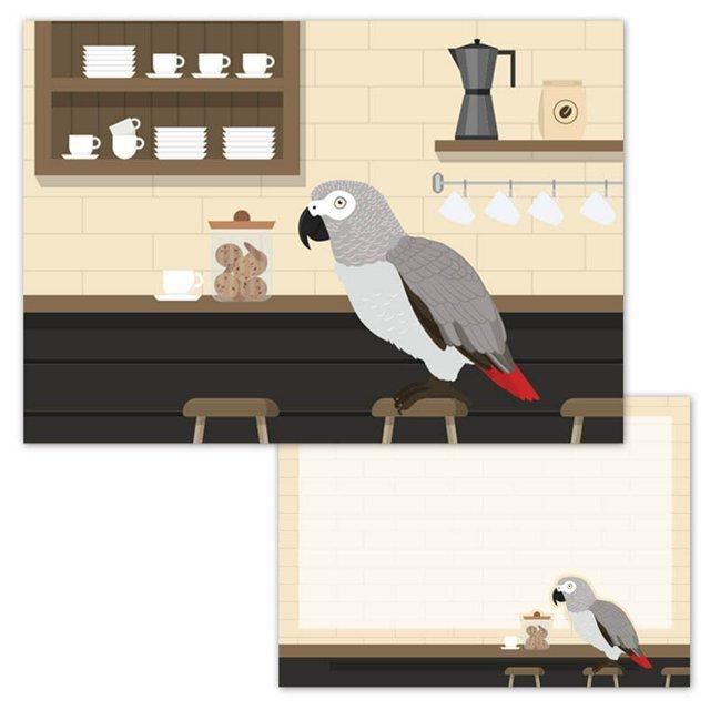 African Gray Parrot in the Cafe Memo Pad