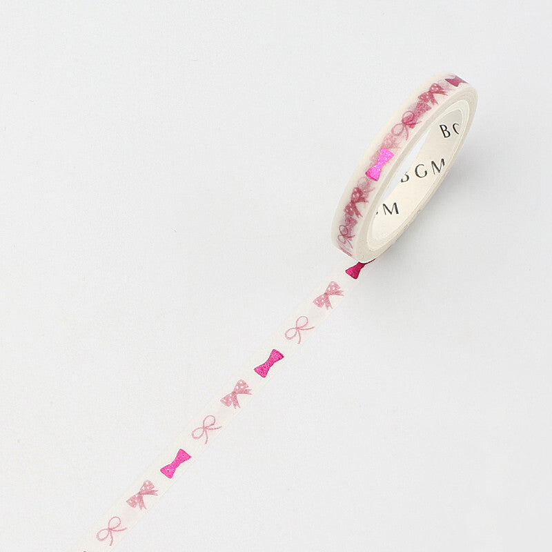Pink Ribbon Glitter Washi Tape Masking Tape Slim Type