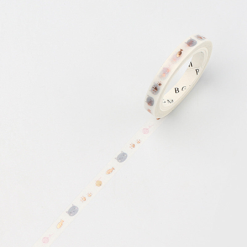 Cat & Fish Glitter Washi Tape Masking Tape Slim Type