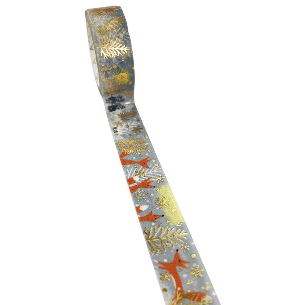 Fox Snow Crossing by Kenji Miyazawa Gold Glitter Japanese Washi Tape Masking Tape - Boutique SWEET BIRDIE