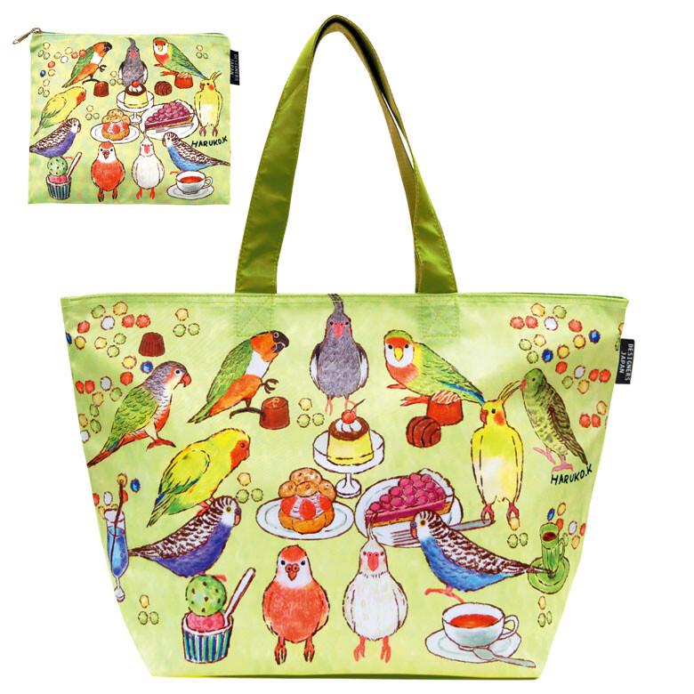 Bird Tea Party Cool Bag Eco Bag Shopping Bag with a Pouch Budgerigar Cockatiel Lovebird Black-Headed Caique, Bourke's Parakeet, etc. - Boutique SWEET BIRDIE
