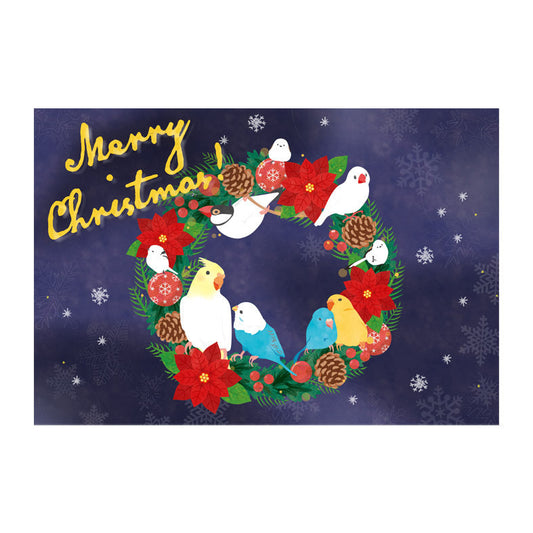 Bird Christmas Wreath Postcard