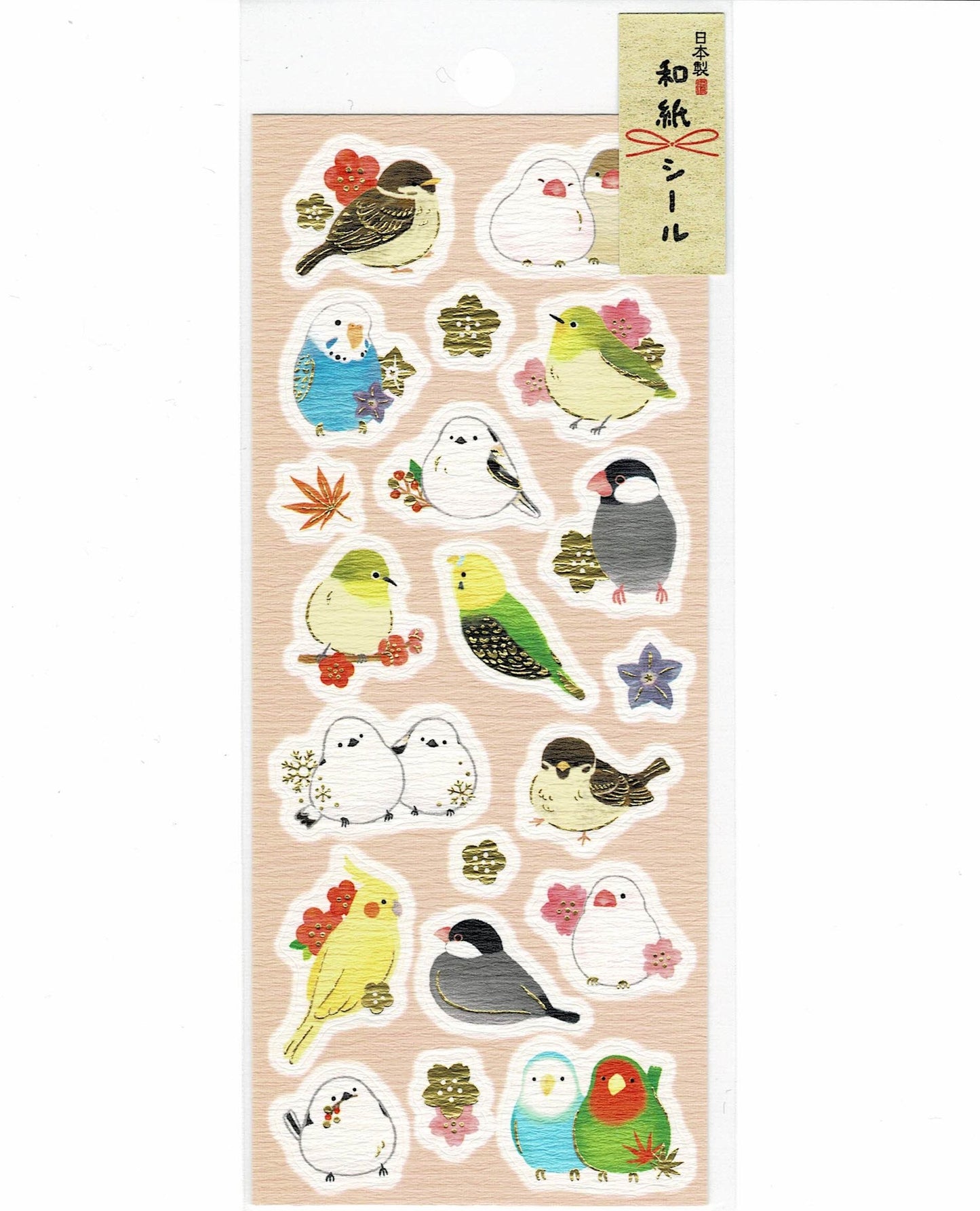 Sparrow Java Sparrow Budgie Long-tailed Tit Japanese White-eye Cockatiel Lovebird Japanese Washi Stickers with Gold Accent