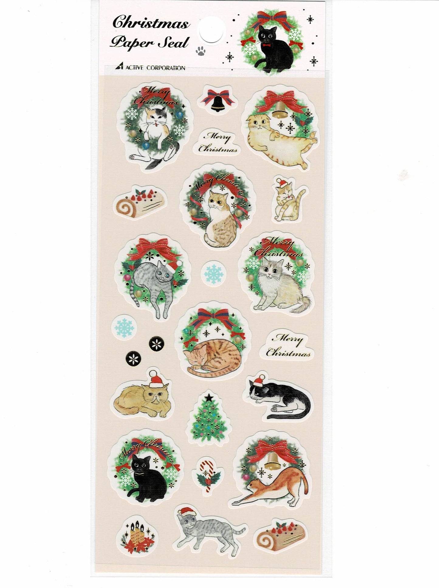 Cat Christmas Stickers with Gold Accent