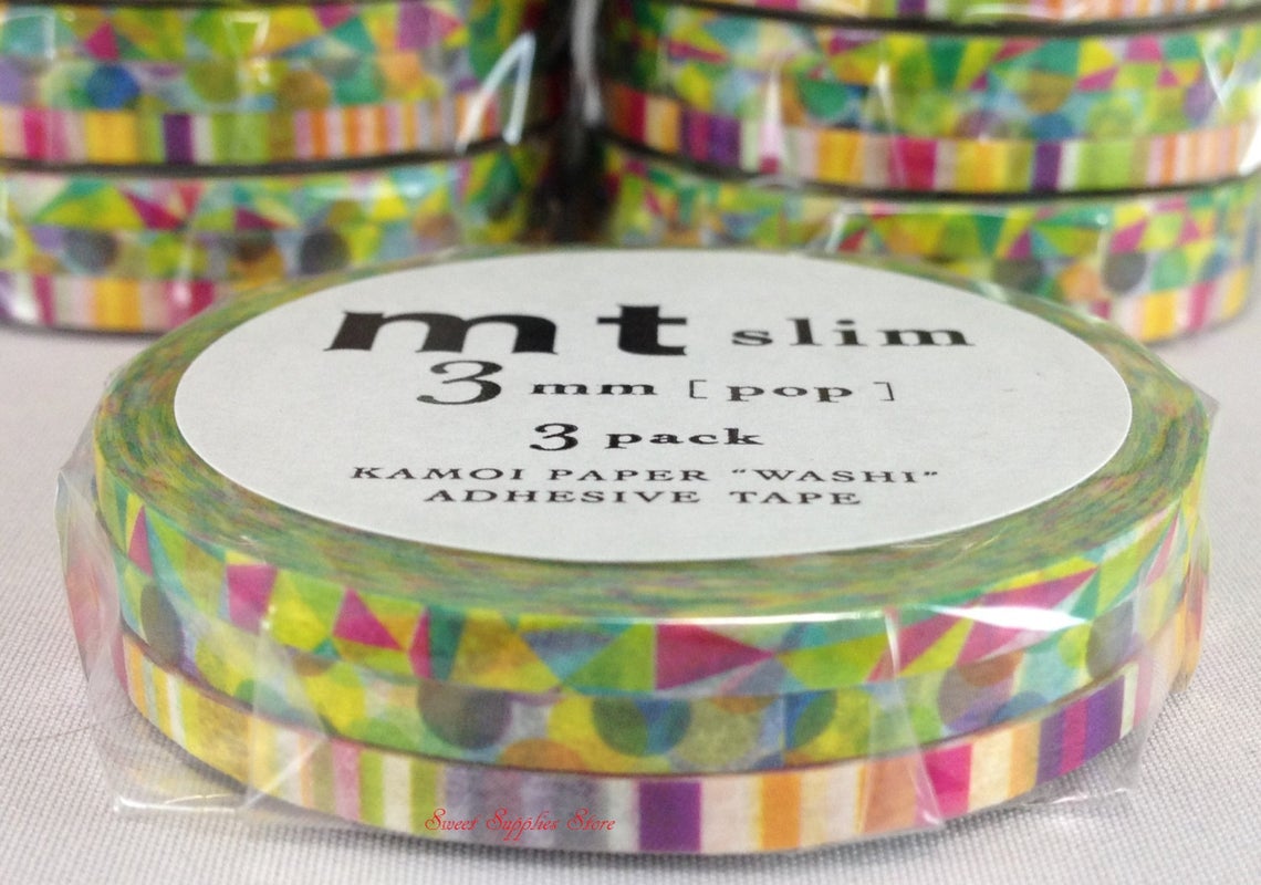 mt slim 3mm Pop Japanese Washi Tape Sets of 3 Rolls MTSLIMS06