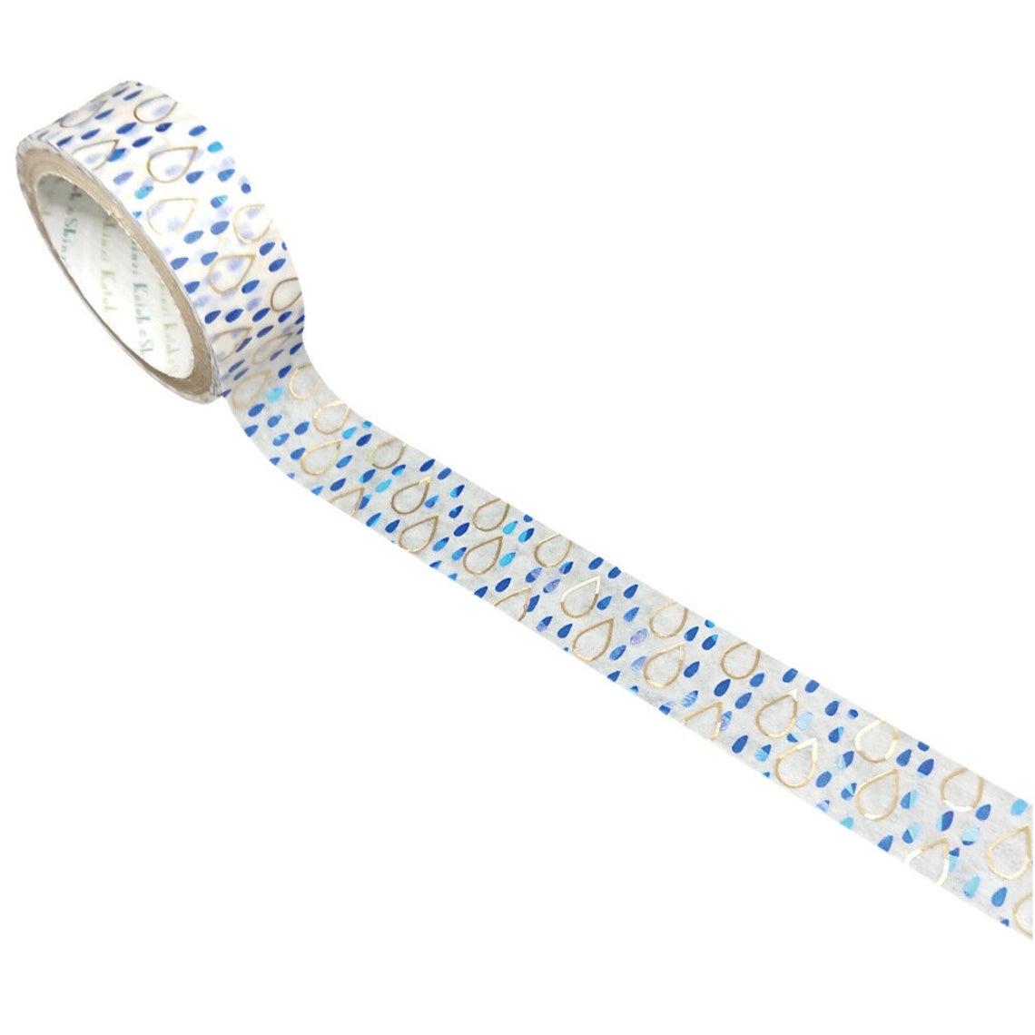 Rain Drop Gold & Blue Glitter Japanese Washi Tape Shinzi Katoh Design