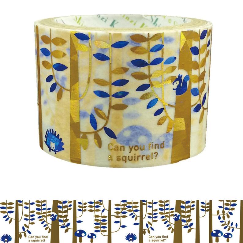 Forest Gold & Blue Glitter Japanese Washi Tape Shinzi Katoh Design