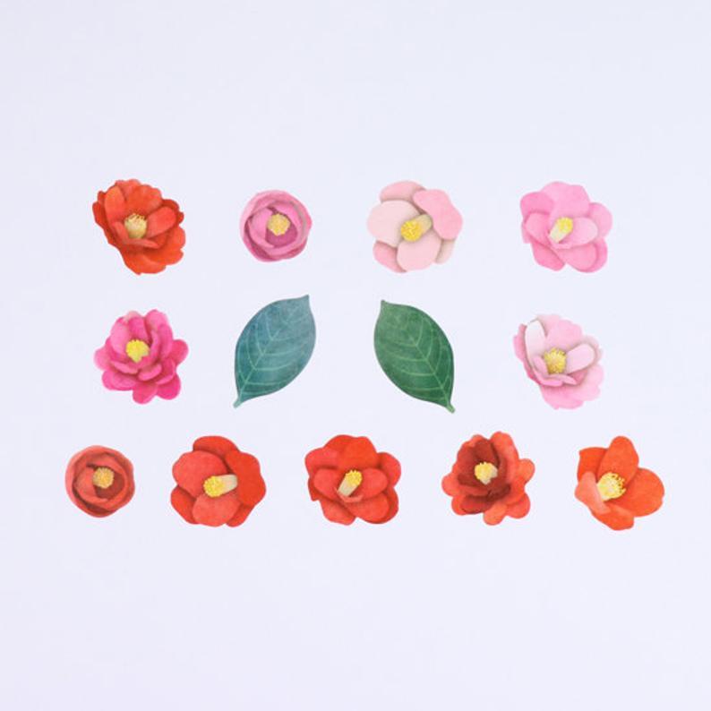 Camellia Stickers Japanese Washi Roll Stickers - Boutique SWEET BIRDIE