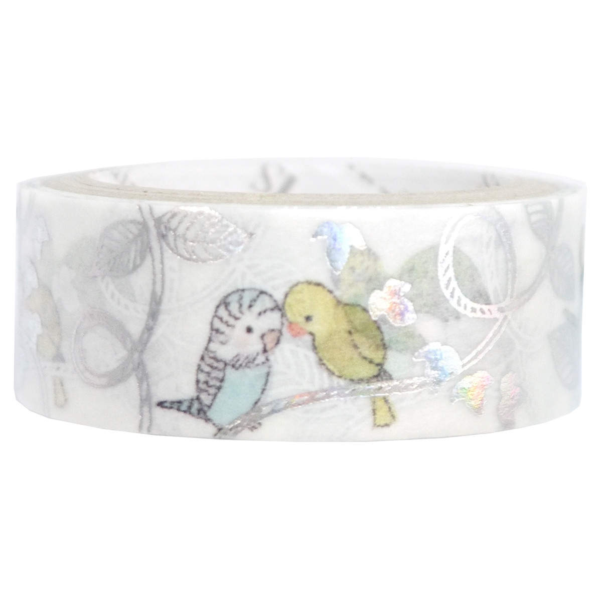 Bird Budgie, Cockatiel Silver Glitter Japanese Washi Tape Shinzi Katoh Design ks-dt-10047 - Boutique Sweet Birdie