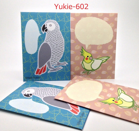 Yukie Sato Sets of 4 Mini Envelopes Cockatiel African Gray Parrot - Boutique SWEET BIRDIE