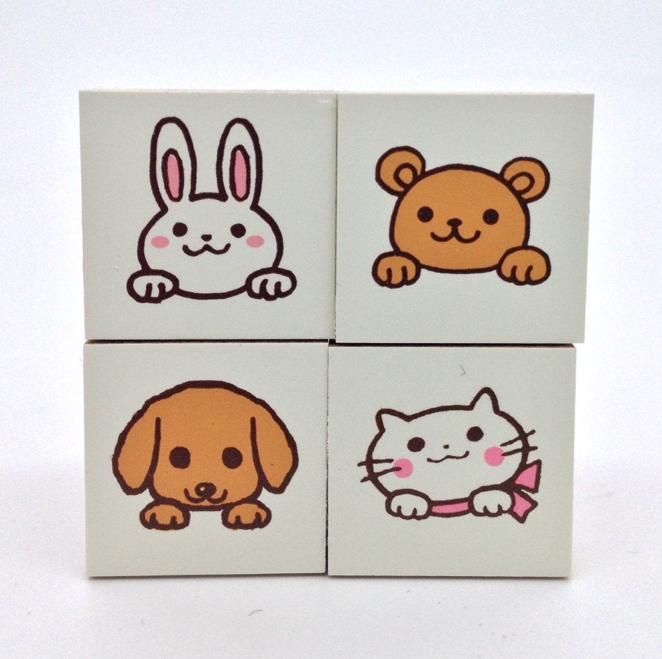 Rabbit Bear Dog Cat Rubber Stamp Mini Size - Boutique SWEET BIRDIE