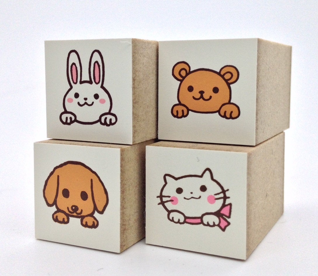 Rabbit Bear Dog Cat Rubber Stamp Mini Size - Boutique SWEET BIRDIE