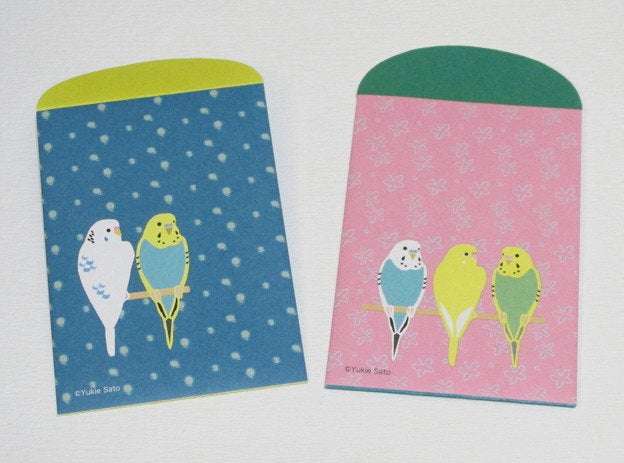 Yukie Sato Sets of 4  Mini Envelopes Bird Budgie Budgerigar Parakeet (yukie-302) - Boutique SWEET BIRDIE